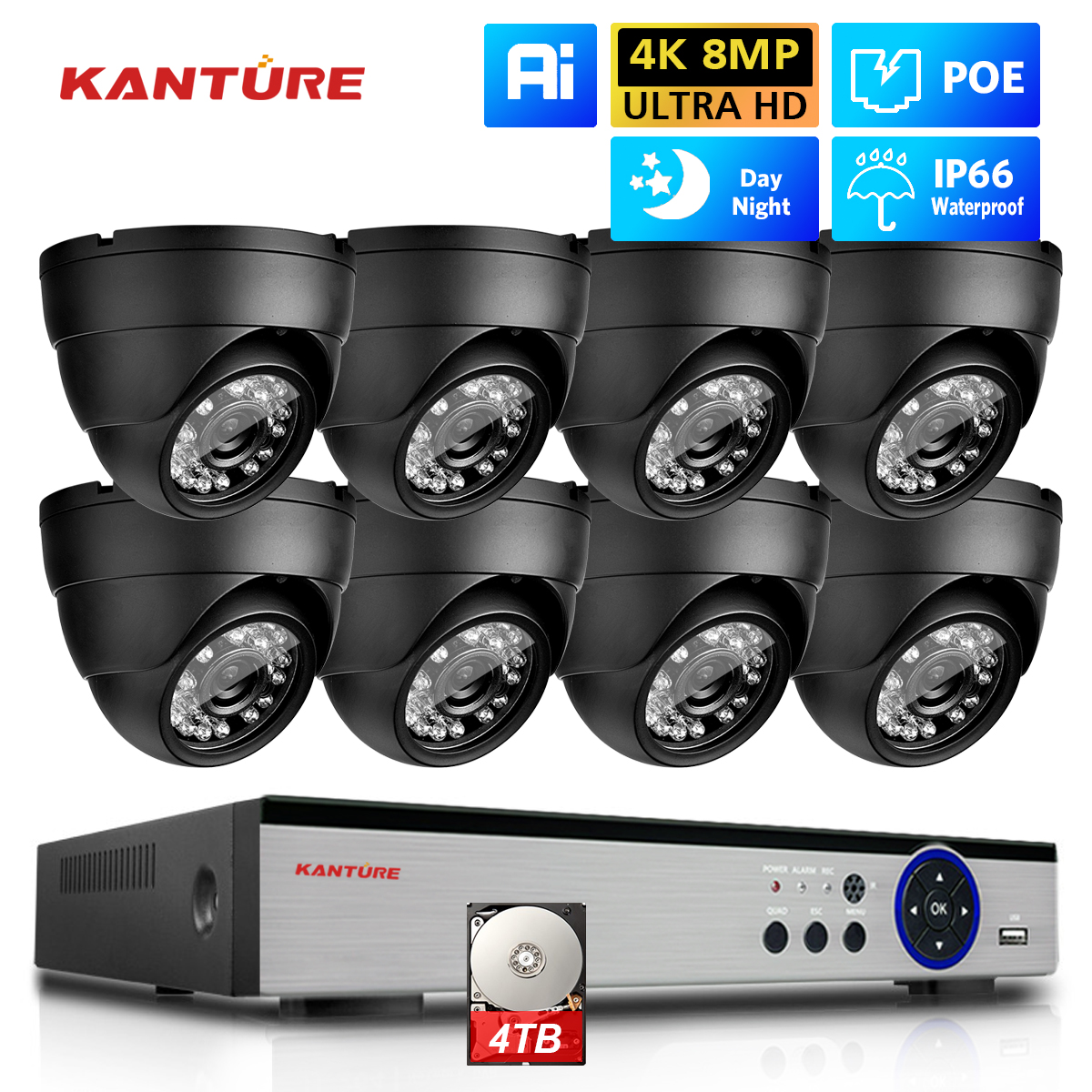 Home Security Ai - KANTURE 8CH 4K CCTV Camera System