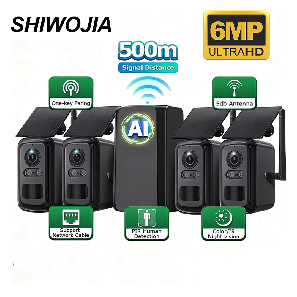 Home Security Cameras No Subscription - SHIWOJIA 6MP Solar Security System WIFI