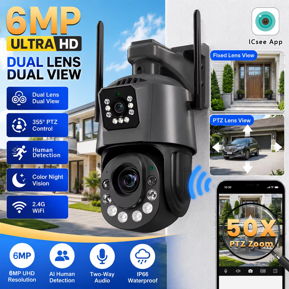 Home Yard Security - 6MP Dual Lens WiFi PTZ Security