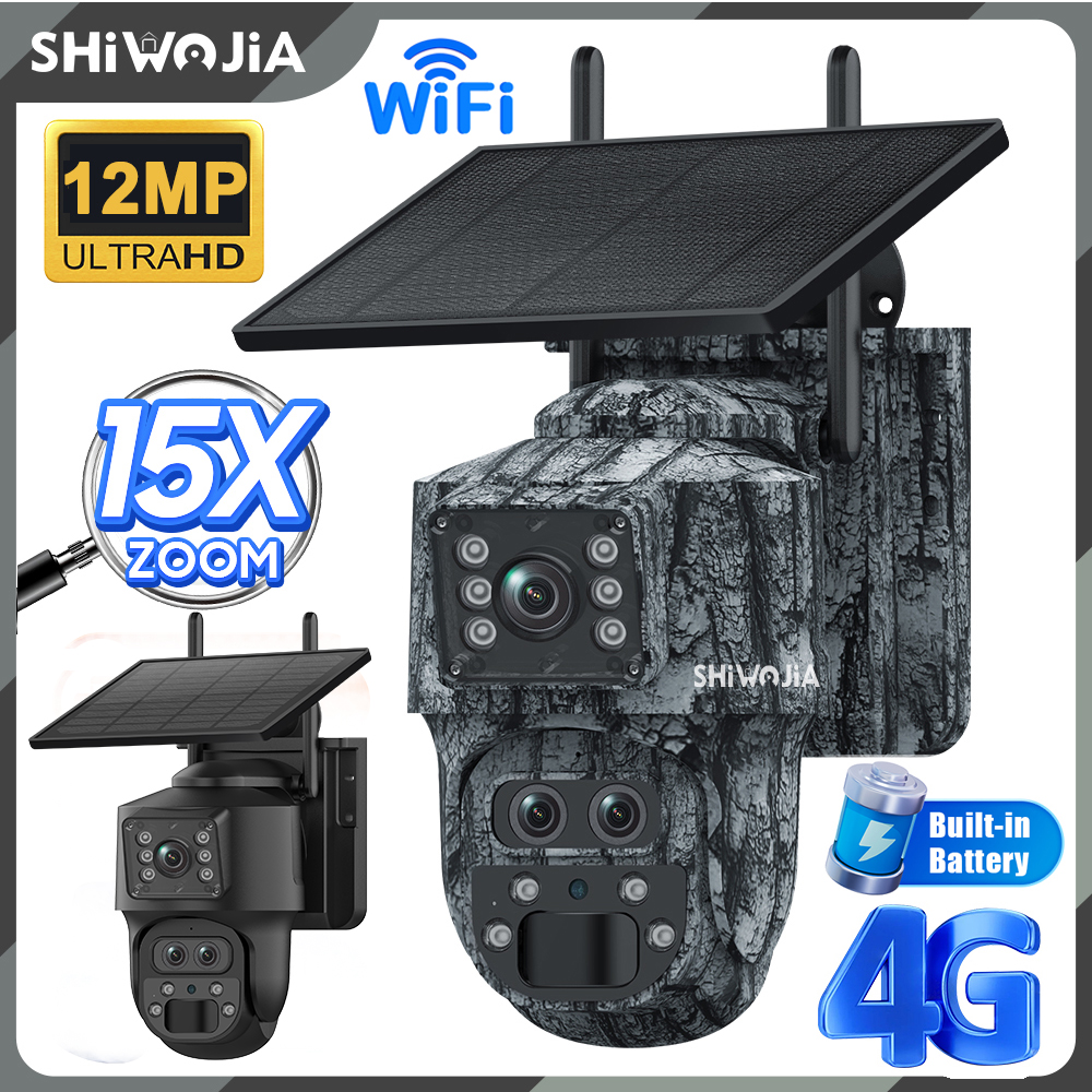 Camera Solar Wireless - SHIWOJIA 12MP 15X Zoom 4G Sim
