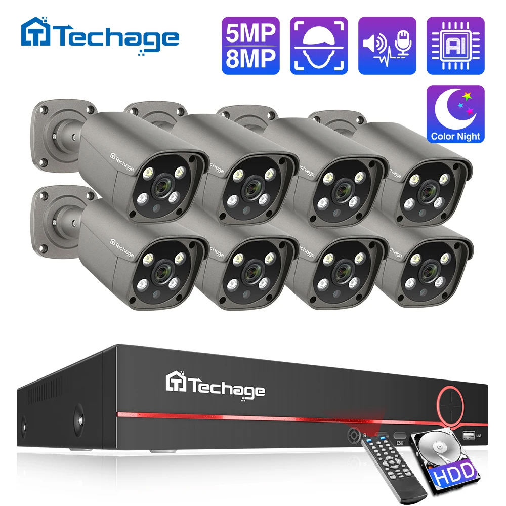 Nvr Kit 8 Channel - Techage 8CH 5MP 8MP Security Camera