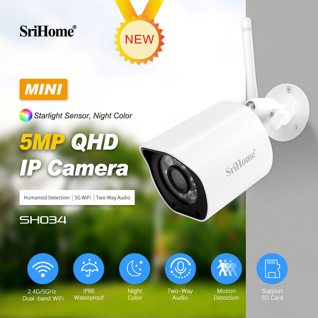 5MP QHD 2.4G&5G SriHome APP SH – Home Security Ai Bewertung und Preis